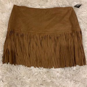 Leather fringe zip up skirt